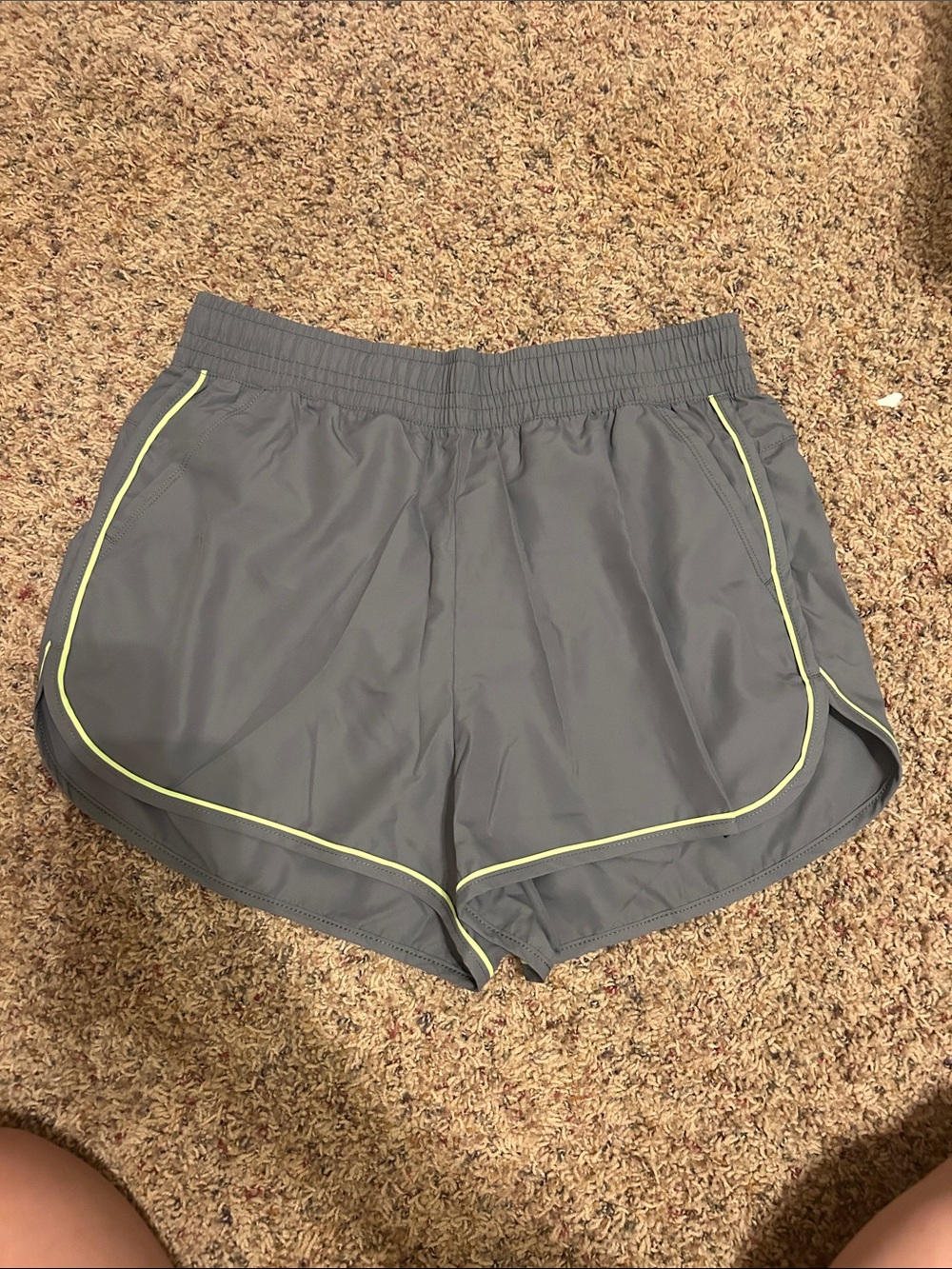 Athletic Works Gray Running Shorts with Yellow Trim